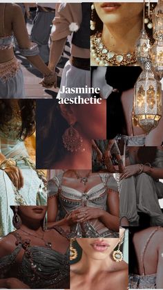 a collage of photos with different types of clothing and jewelry on them, including the words jasmine aesthetic