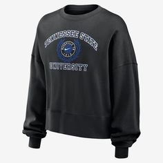 The Tigers hold a unique place within the cultural fabric and tapestry of Tennessee State, personifying the promise of representation for generations to come. Honor your school with this fleece sweatshirt. Black Crew Neck Sweatshirt For Campus, Collegiate Black Fleece Tops, Black Collegiate Fleece Tops, Black Long Sleeve Sweatshirt For School Spirit, Nike Collegiate Sweatshirt, Nike Varsity Sweatshirt For College, Nike Cotton Sweatshirt For Fans, Nike Collegiate Tops For Fall, Nike Collegiate Long Sleeve Sweatshirt