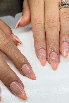 Peach Fuzz French Tips French Peach Nails, Peach French Nails, White French Tips, White French Tip, White French