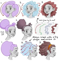 how to draw hair for girls with different hairstyles and styles, including the headband