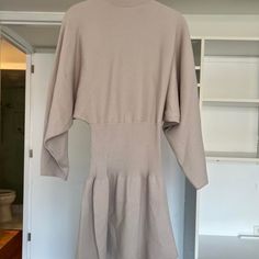 Zara Knit Dress Nwt, Never Worn. Size M Beige Stretch Mini Dress For Fall, Stretch Beige Mini Dress For Fall, Beige V-neck Stretch Sweater Dress, Beige V-neck Sweater Dress With Stretch, Beige Stretch V-neck Sweater Dress, Fall Knit Dress For Brunch, Beige Stretch Knit Midi Dress, Beige Stretch Midi Sweater Dress, Beige Fitted High Neck Sweater Dress