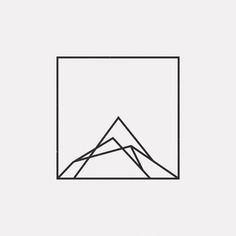 a black and white line drawing of mountains in a rectangle on a light gray background