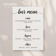 a white menu with black writing on it