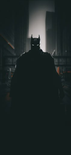 the dark knight in batman's suit is silhouetted against a cityscape