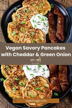 vegan savory pancakes with cheddar and green onion on a plate