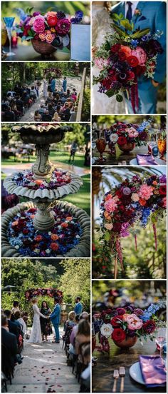 a collage of photos with flowers and people