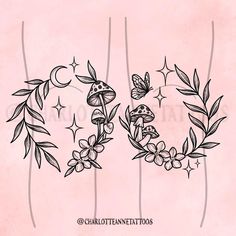 the word love is surrounded by flowers and leaves on a pink background with butterflies flying around it