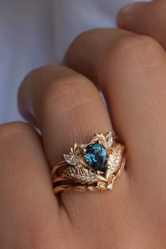 London Blue Topaz Engagement Rings, Design Inspired By Nature, Blue Topaz Engagement Ring, Vintage Inspired Rings, Leaf Engagement Ring, Cute Engagement Rings, Future Engagement Rings, Topaz Engagement Ring, Unique Engagement Ring