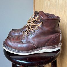 High Quality Used Red Wing Boots - Style 1907. Genuine Leather. Vintage Closed Toe Boots With Goodyear Welt, Vintage Goodyear Welted Boots With Round Toe, Vintage Goodyear Welted Work Boots With Round Toe, Vintage Outdoor Boots Goodyear Welted, Vintage Goodyear Welted Lace-up Work Boots, Vintage Lace-up Goodyear Welted Work Boots, Vintage Work Boots With Goodyear Welt Construction, Vintage Lace-up Work Boots With Goodyear Welt, Vintage Outdoor Boots With Goodyear Welted