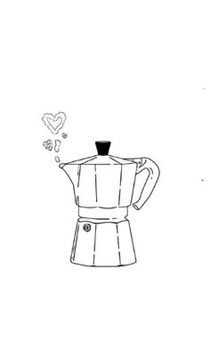 a drawing of a coffee pot with hearts coming out of it