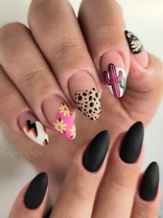 Funky Leopard Print Nails, Cowboy Nails, Western Nails, Boho Nails, Retro Nails, Cute Gel Nails, Get Nails, Short Acrylic Nails Designs, Funky Nails