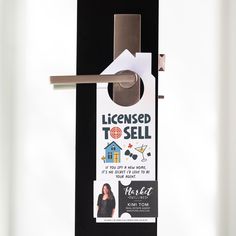 a door hanger with a real estate agent sticker on it's side