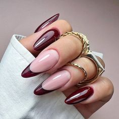 Bordeaux Nails Design, Burgundy Gel Nails, Red French Tip Nails, Burgundy Nail Designs, Red French Tip, Nails Burgundy, Kutek Disney, Dark Red Nails, Nagellack Trends