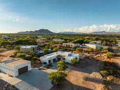 an aerial view of a small town in the desert