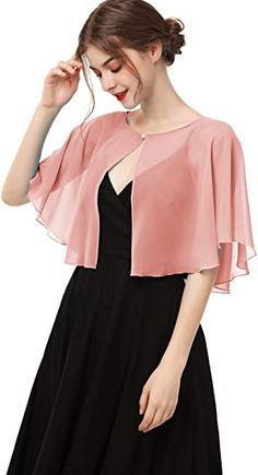 Dress With Outer, Chiffon Shrug, Chiffon Capelet, Evening Dress Wedding, Shrug For Dresses, Dress With Shawl, Wedding Cape, Dress Chiffon, Camisole Dress