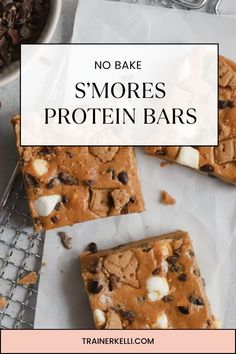 no bake s'mores protein bars with chocolate chips and marshmallows