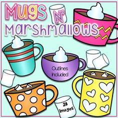 coffee mugs and marshmallows clip art for kids to use on crafts