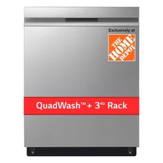 a dishwasher with the words quadwash and 3 rd rack on it's side