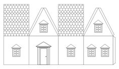 a line drawing of a house with three chimneys and two windows on each side, facing the same direction