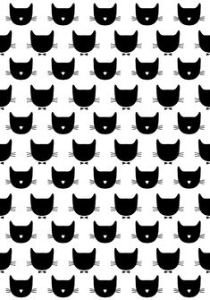 black and white cats with big eyes are shown in this seamless pattern, which is very similar to the cat's head