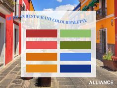 an image of a street with colors in the background and text that reads italian restaurant color palette