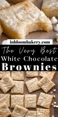 the very best white chocolate brownies are on this table with marshmallows