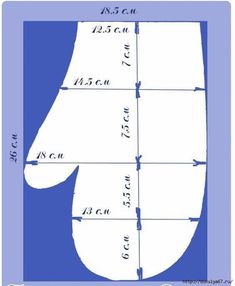 a blue and white drawing of a hand with the measurements for each finger on it