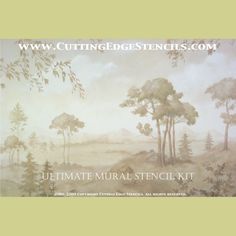 the ultimate mural stencil kit for painting trees and shrubs in pastel colors