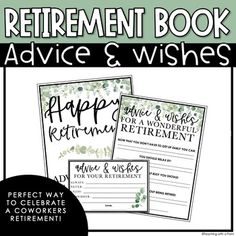 the retirement book for advice and wishes is shown in black and white with green flowers