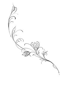 a black and white drawing of a flower with swirly leaves on it's side