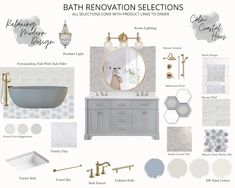 bathroom renovation selections in shades of gray and white