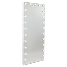 a large mirror with lights on it