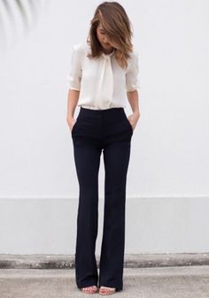 Black Plain Pockets Long Casual Pant Chic Office Outfit, Chique Outfits, Mode Inspo, Looks Chic, Clothing Essentials, Work Wardrobe, Business Attire