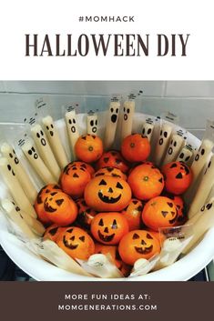 halloween decorations in a bowl with the words, mom hack halloween diy more fun ideas at momgenerations com