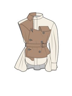 a drawing of a woman's jacket with buttons on the front and back,