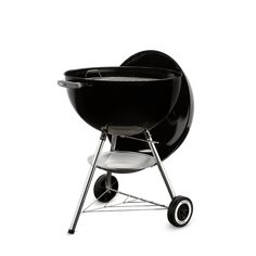 a black bbq grill with wheels on a white background