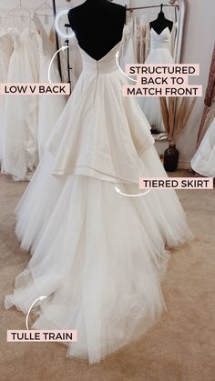 a dress on display in front of a mirror with instructions for how to fit it