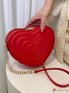 BirdinBag - Quilted Heart-Shaped Chain Bag - Mini Neon Red, Novelty Design. Elegant Heart-shaped Bag With Zipper Closure, Red Heart Print Bags For Valentine's Day, Chic Heart-shaped Shoulder Bag For Valentine's Day, Trendy Heart-shaped Shoulder Bag For Valentine's Day, Trendy Red Heart-shaped Bag, Chic Shoulder Bag With Chain Strap For Valentine's Day, Chic Valentine's Day Bag With Zipper Closure, Trendy Heart-shaped Bag For Valentine's Day, Valentine's Day Heart-shaped Shoulder Bag