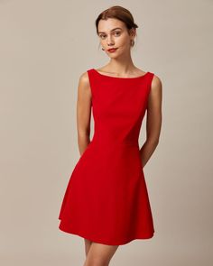 Discover the edit of The Red Boat Neck High Waisted Mini Dress - Boat Neck Sleeveless A Line Backless Mini Dress - Red - Dresses. Explore & Shop the Polyester, Basic Style, Daily collection at RIHOAS now. Buy One Get One 20% off. Rehearsal Dinner Looks, Tailored Clothes, High Waist Dress, Backless Mini Dress, Red Dresses, Dresses Dresses, Red Mini Dress, Sleeveless Mini Dress, Buy One Get One