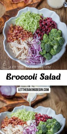 broccoli salad with shredded red cabbage and bacon