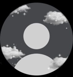 an image of the sky with clouds and stars in it's center, as seen through a circular window