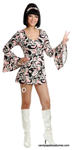 Adult Sausolito Sweetie 60's Go Go Dress - 60's and 70's Costumes - Candy Apple Costumes 70s Halloween Costumes, 60's Costume, Moda Disco, 70s Halloween, Go Go Dress, Go Go Girl, 60s Mod Fashion, 60s Costume, Apple Costume