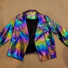 Kohls Descendants Kids Nwot Rainbow Multicolor Jacket - L (10/12) Dark Rainbow Outfit, Rainbow Style Outfit, Galaxy Jacket, Punk Barbie, Rainbow Grunge, Mech Pilot, Softboy Aesthetic, Drag Outfits, Colorful Punk