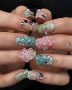 Exotic Nails, Soft Nails, Bling Acrylic Nails, Nail Jewelry, Cute Nail Art