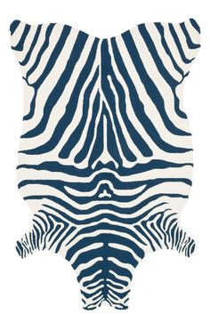 a zebra print rug is shown on a white background with dark blue and white stripes