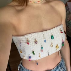 Reposhing This Item I Purchased From @Jenna_crutch. Loved It, But Ready To Rotate For Something New. Questions? Leave A Comment Below! Beaded Tank Top Diy, Rhinestone Embellished Crop Top For Summer, Pearl Crop Top Diy, Summer Beaded Fitted Crop Top, White Beaded Crop Top, Bedazzled Top, Beads Clothes, Beaded Shirt, Studded Collar