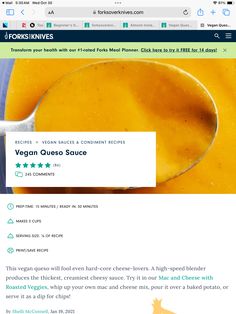 the recipe for vegan queso sauce is shown