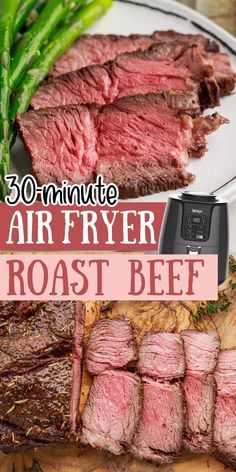 an air fryer roast beef on a cutting board