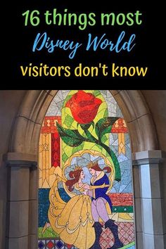 stained glass window with the words 16 things most disney world visitors don't know