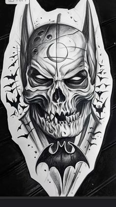 a drawing of a skull and bat with bats on it